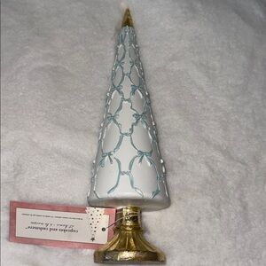 Cupcakes and cashmere Blue & White Christmas Tree blue bows across white cone